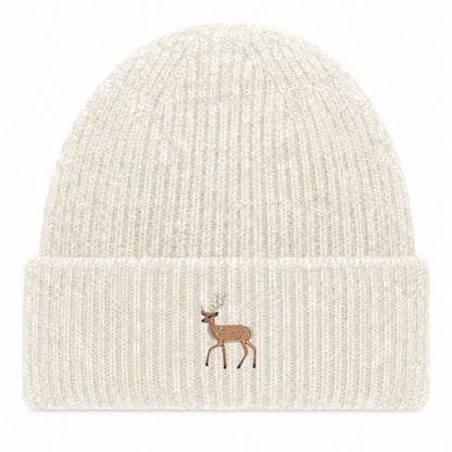 Hirsch Beanie Extraweich in Almond Marl mit gesticktem Eckhard, Vorderansicht