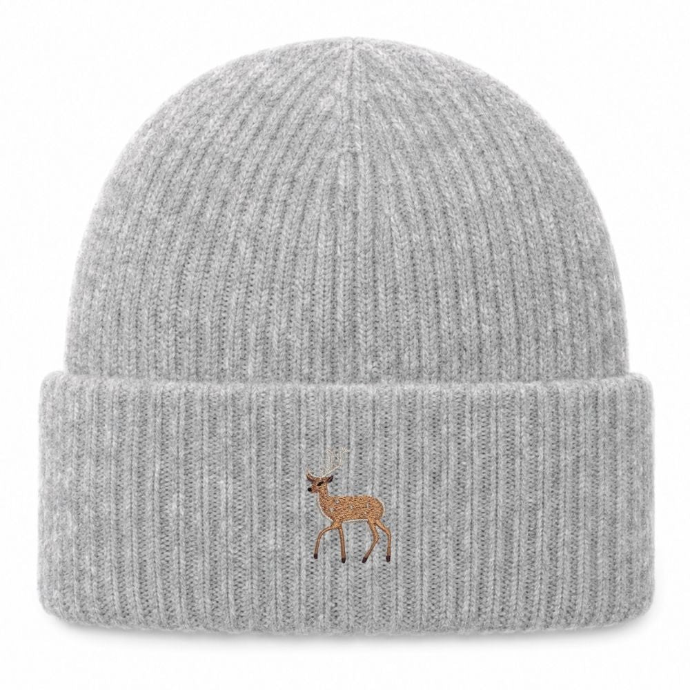 Hirsch Beanie Extraweich in Grey Marl mit gesticktem Eckhard, Vorderansicht