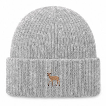 Hirsch Beanie Extraweich in Grey Marl mit gesticktem Eckhard, Vorderansicht