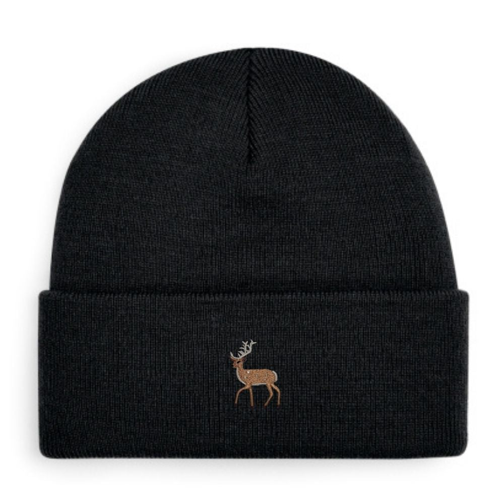 Hirsch-Beanie in Hellgrau mit gesticktem Hirsch-Motiv