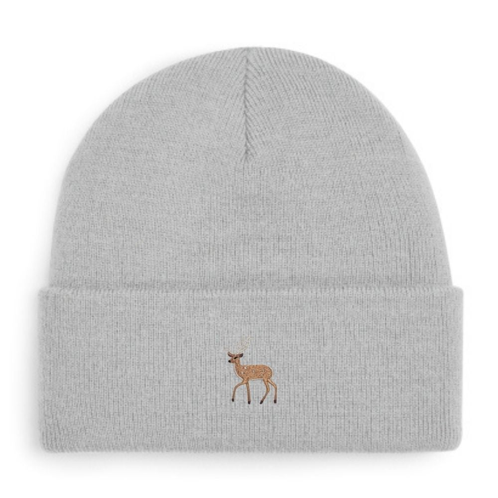 Hirsch-Beanie in Himmelblau mit gesticktem Hirsch-Motiv