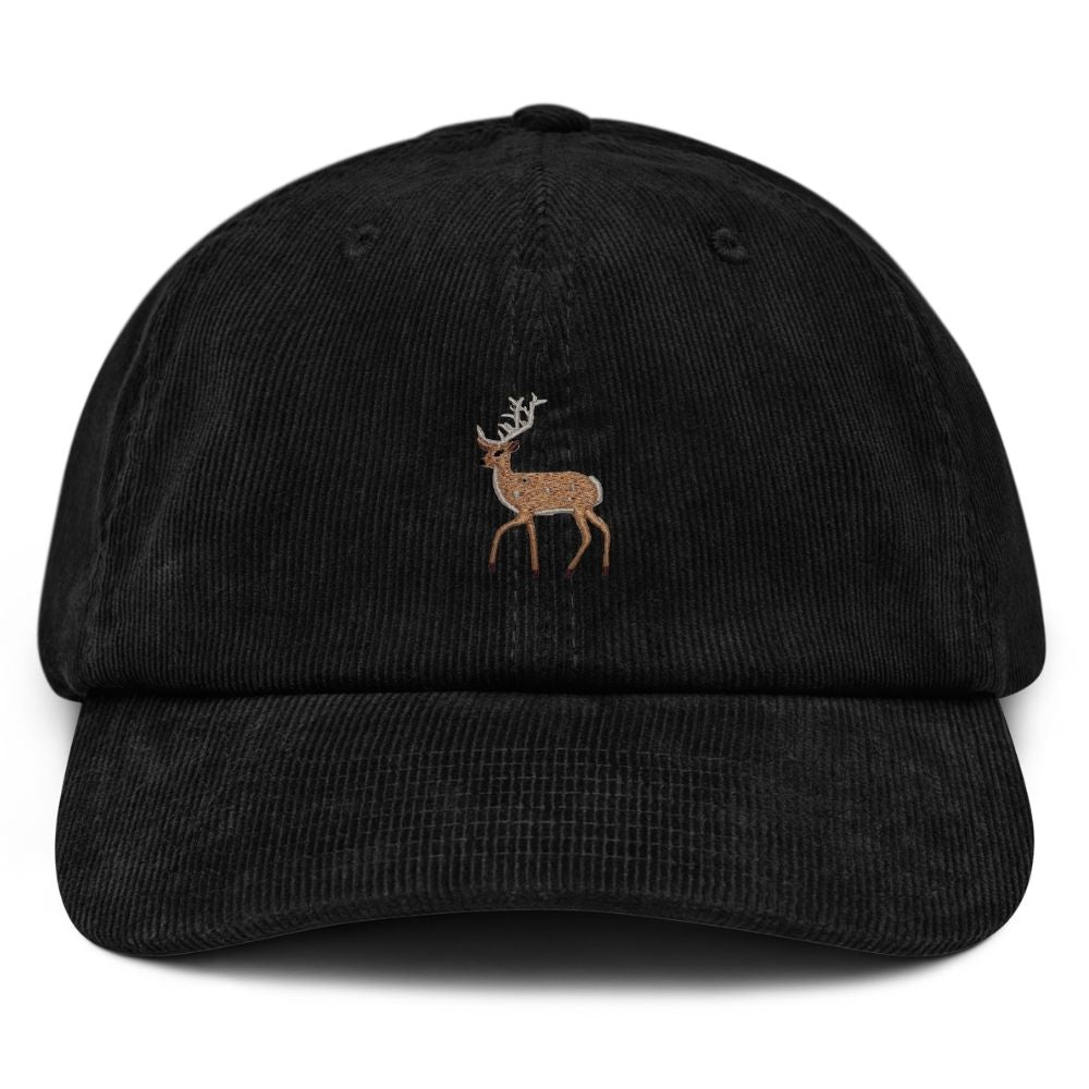 Schwarze Hirsch Cord-Cap mit gesticktem Hirsch-Motiv