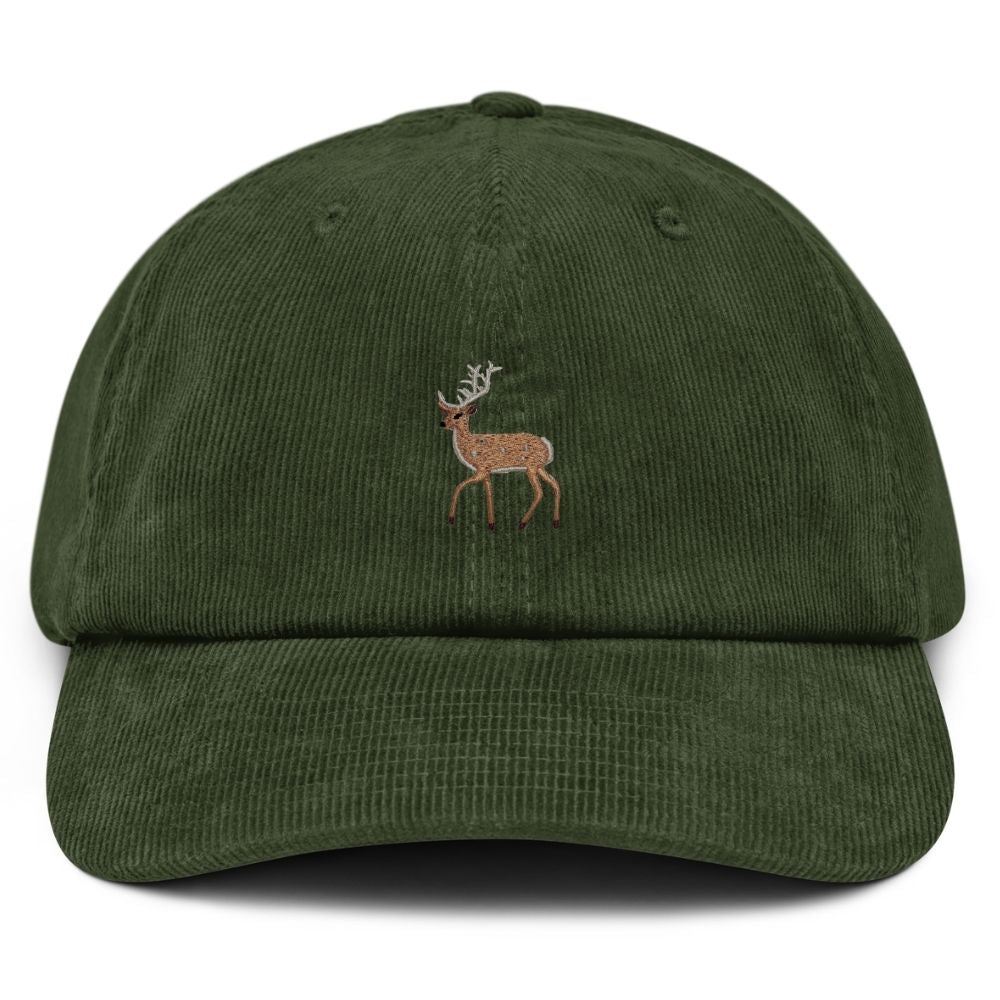 Hirsch Cord-Cap in Camel mit gesticktem Hirsch-Motiv