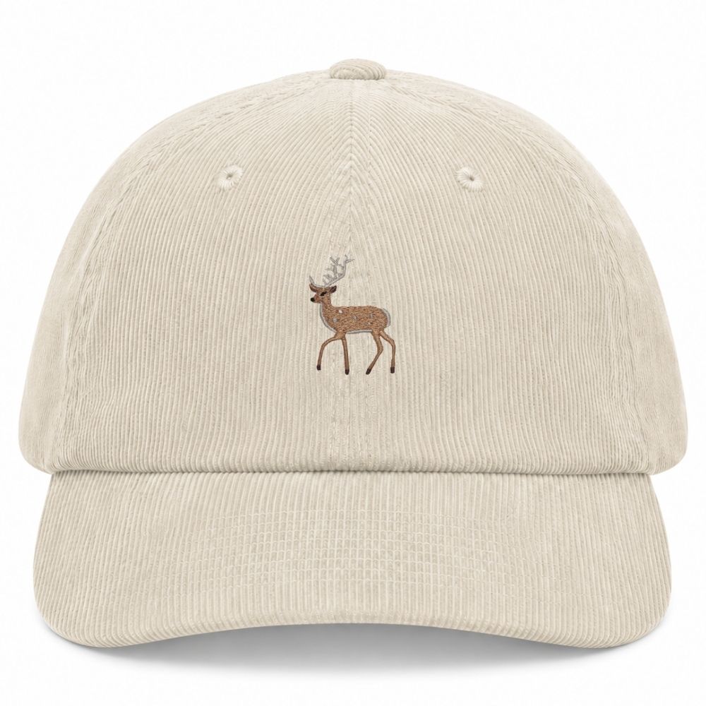 Hirsch Cord-Cap in Stone mit gesticktem Hirsch-Motiv