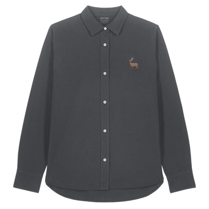 Hirsch Damen Oxfordhemd aus Bio-Baumwolle in Anthracite mit gesticktem Eckhard, Vorderansicht