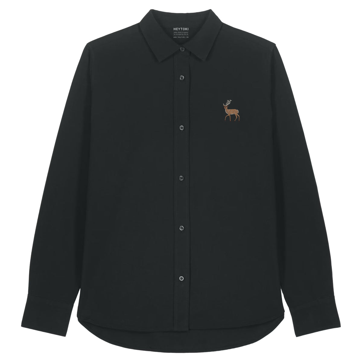 Hirsch Damen Oxfordhemd aus Bio-Baumwolle in Black mit gesticktem Eckhard, Vorderansicht