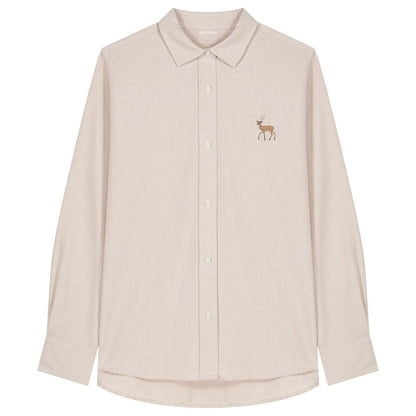 Hirsch Damen Oxfordhemd aus Bio-Baumwolle in Ivory mit gesticktem Eckhard, Vorderansicht
