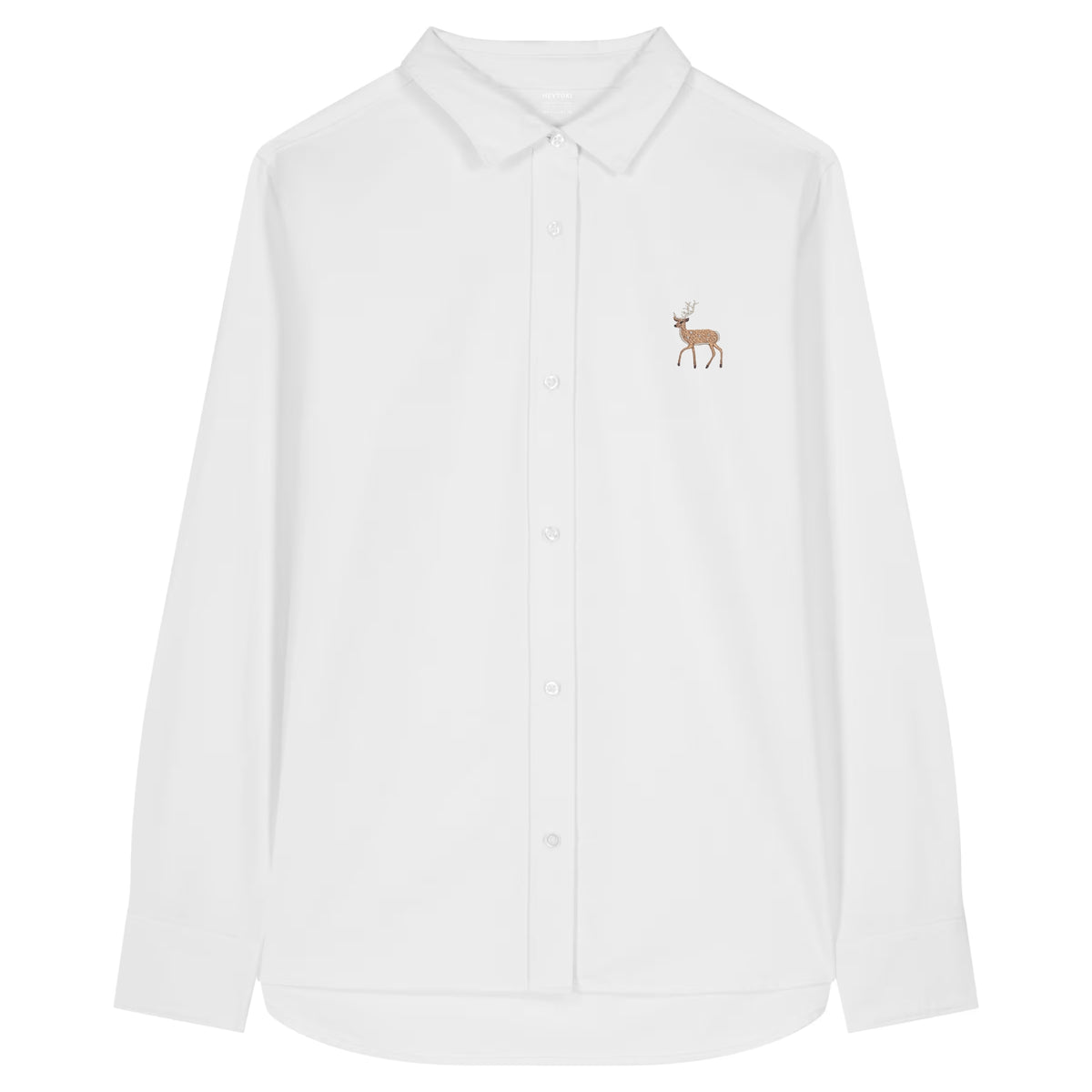 Hirsch Damen Oxfordhemd aus Bio-Baumwolle in White mit gesticktem Eckhard, Vorderansicht
