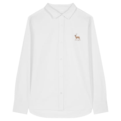 Hirsch Damen Oxfordhemd aus Bio-Baumwolle in White mit gesticktem Eckhard, Vorderansicht