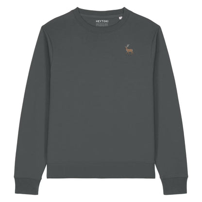 Hirsch Damen Sweater aus Bio-Baumwolle in Anthracite mit gesticktem Eckhard, Vorderansicht