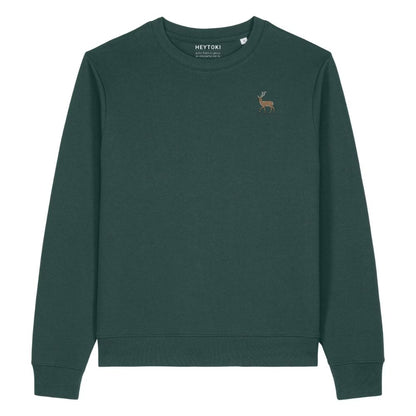 Hirsch Damen Sweater aus Bio-Baumwolle in Glazed Green mit gesticktem Eckhard, Vorderansicht