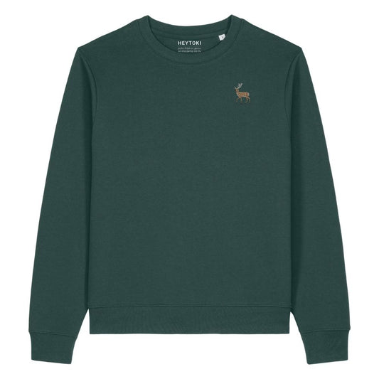 Hirsch Damen Sweater aus Bio-Baumwolle in Glazed Green mit gesticktem Eckhard, Vorderansicht