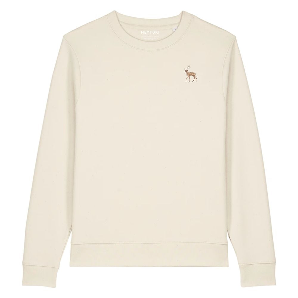 Hirsch Damen Sweater aus Bio-Baumwolle in Natural Raw mit gesticktem Eckhard, Vorderansicht