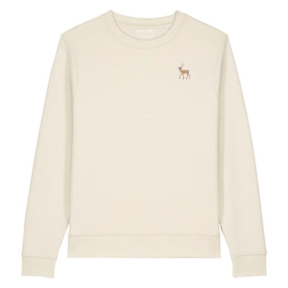 Hirsch Damen Sweater aus Bio-Baumwolle in Natural Raw mit gesticktem Eckhard, Vorderansicht