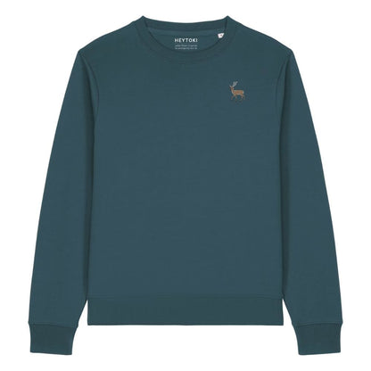 Hirsch Damen Sweater aus Bio-Baumwolle in Stargazer mit gesticktem Eckhard, Vorderansicht