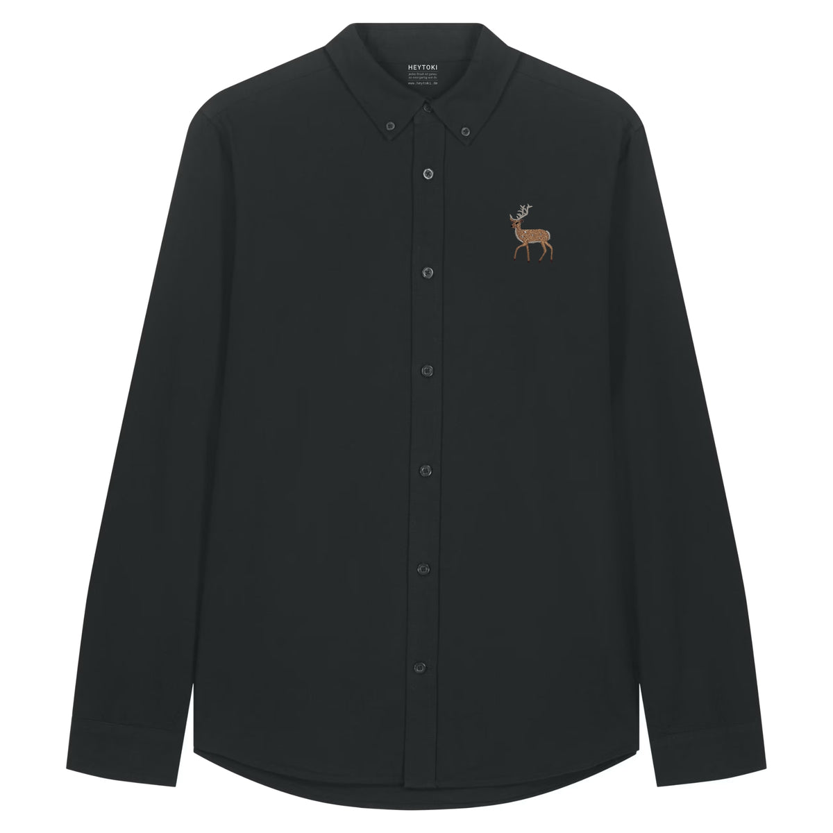 Hirsch Herren Oxfordhemd aus Bio-Baumwolle in Black mit gesticktem Eckhard, Vorderansicht