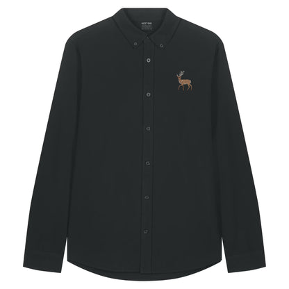 Hirsch Herren Oxfordhemd aus Bio-Baumwolle in Black mit gesticktem Eckhard, Vorderansicht