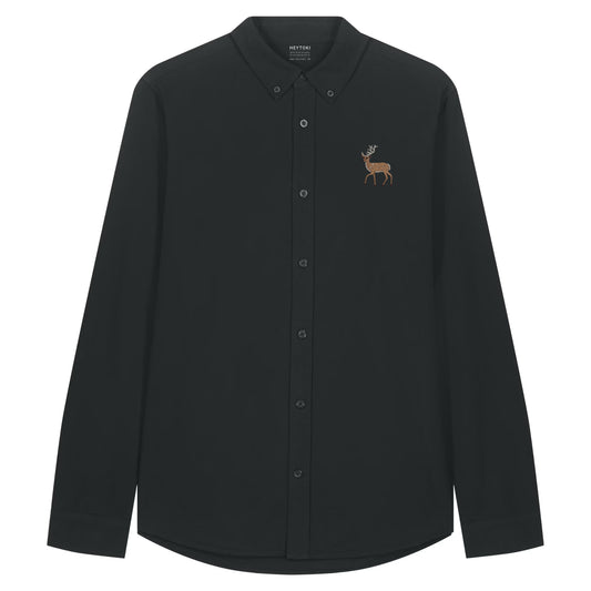 Hirsch Herren Oxfordhemd aus Bio-Baumwolle in Black mit gesticktem Eckhard, Vorderansicht
