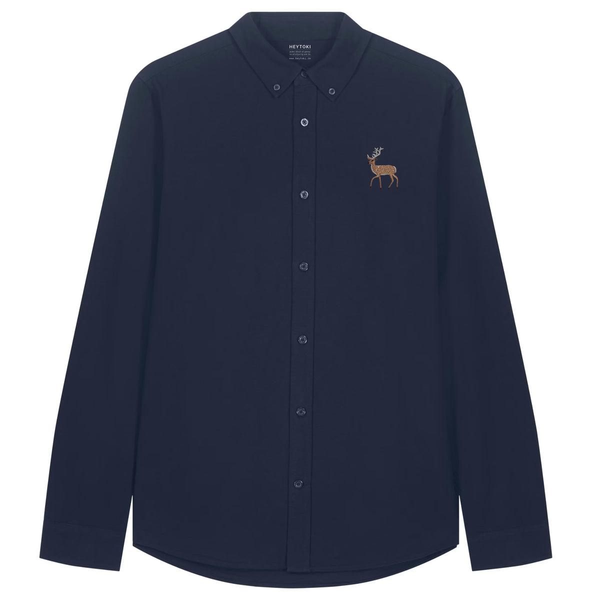 Hirsch Herren Oxfordhemd aus Bio-Baumwolle in French Navy mit gesticktem Eckhard, Vorderansicht