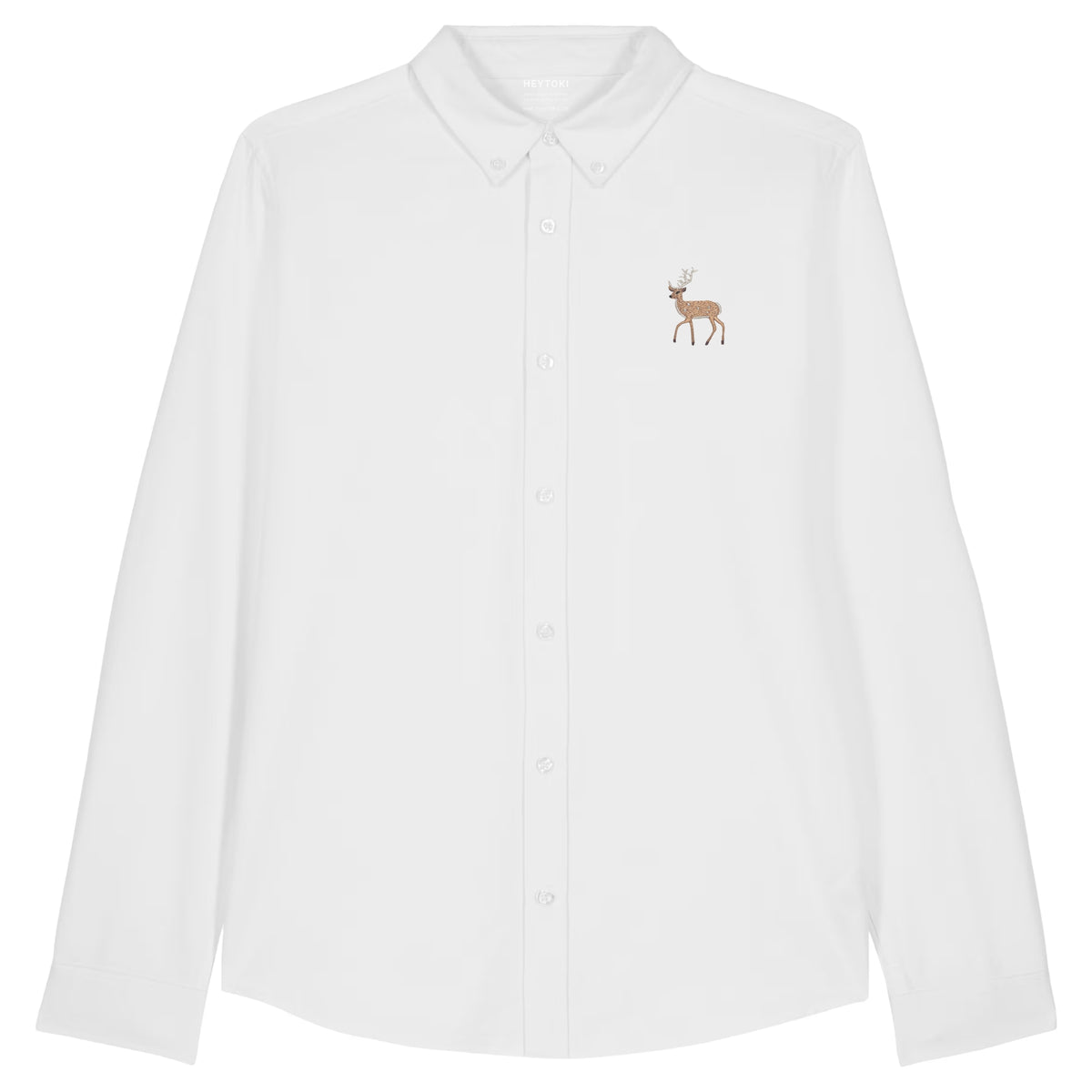 Hirsch Herren Oxfordhemd aus Bio-Baumwolle in White mit gesticktem Eckhard, Vorderansicht