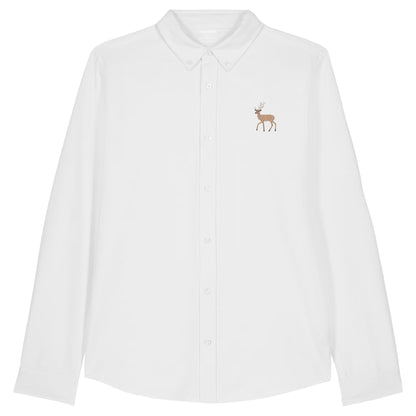 Hirsch Herren Oxfordhemd aus Bio-Baumwolle in White mit gesticktem Eckhard, Vorderansicht