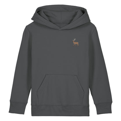 Hirsch Kids Hoodie aus Bio-Baumwolle in Anthracite mit gesticktem Eckhard, Vorderansicht
