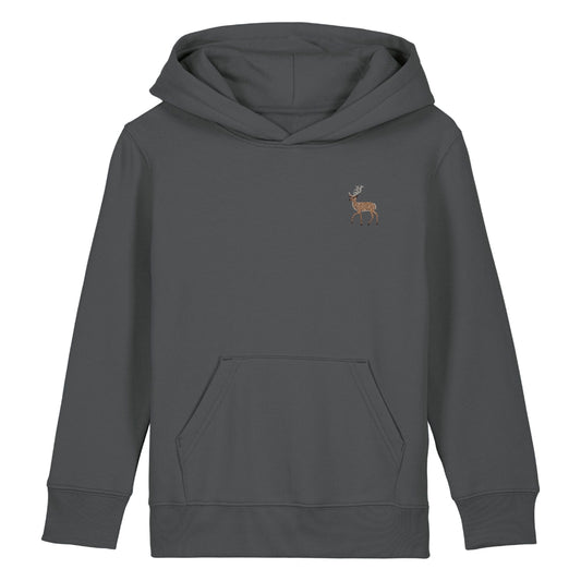 Hirsch Kids Hoodie aus Bio-Baumwolle in Anthracite mit gesticktem Eckhard, Vorderansicht