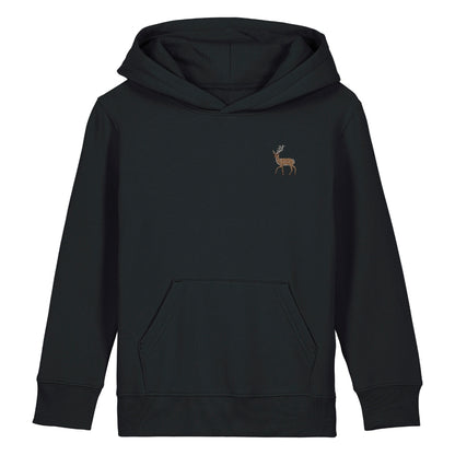Hirsch Kids Hoodie aus Bio-Baumwolle in Black mit gesticktem Eckhard, Vorderansicht