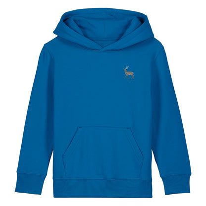 Hirsch Kids Hoodie aus Bio-Baumwolle in Royal Blue mit gesticktem Eckhard, Vorderansicht