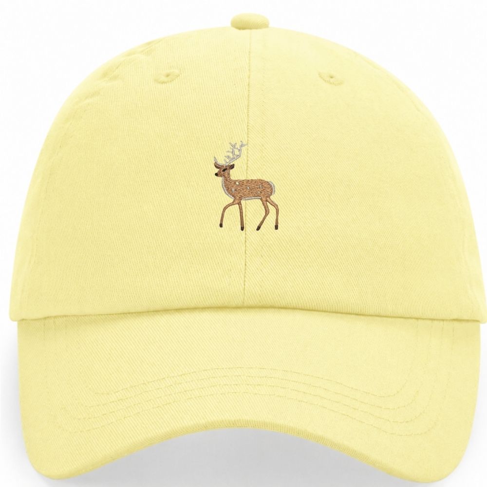 Hirsch Pastell-Cap in Pastellgelb mit gesticktem Hirsch-Motiv