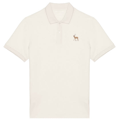 Herren Poloshirt aus Bio Baumwolle in Ivory mit gesticktem Hirsch, Vorderansicht