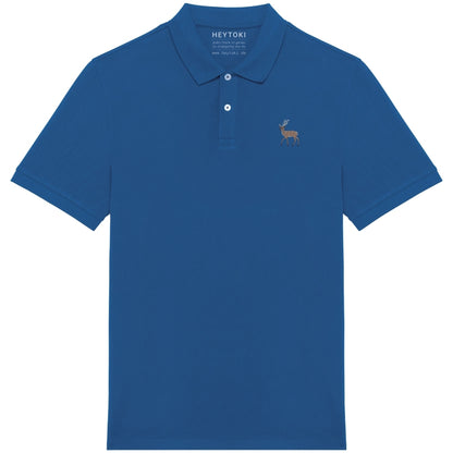 Herren Poloshirt aus Bio Baumwolle in Sea Blue mit gesticktem Hirsch, Vorderansicht