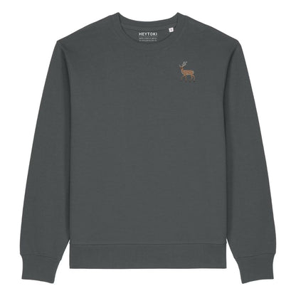 Hirsch Unisex-Sweater in Anthrazit aus Bio-Baumwolle mit Eckhard-Stickerei