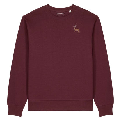 Hirsch Unisex-Sweater in Burgundy aus Bio-Baumwolle mit Eckhard-Stickerei