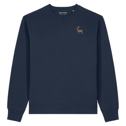 Hirsch Unisex-Sweater in French Navy aus Bio-Baumwolle mit Eckhard-Stickerei