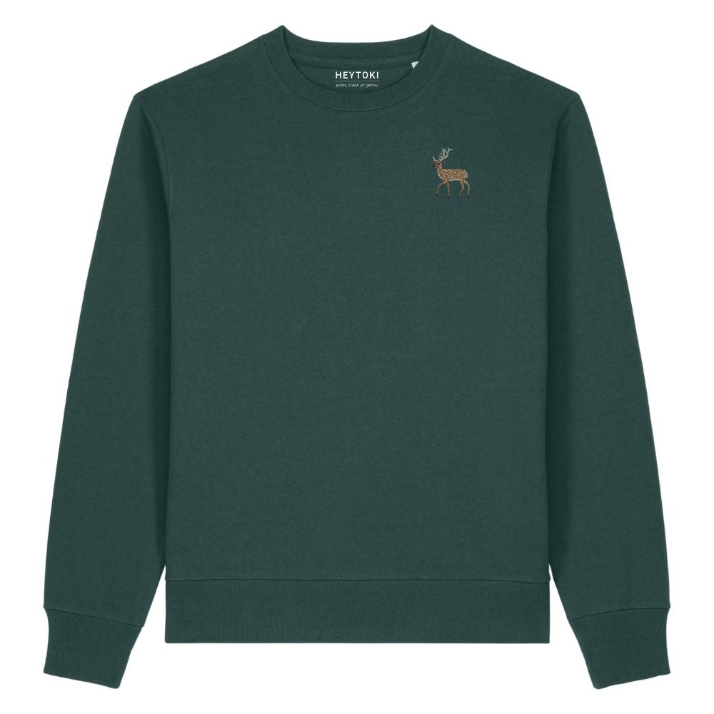 Hirsch Unisex-Sweater in Glazed Green aus Bio-Baumwolle mit Eckhard-Stickerei