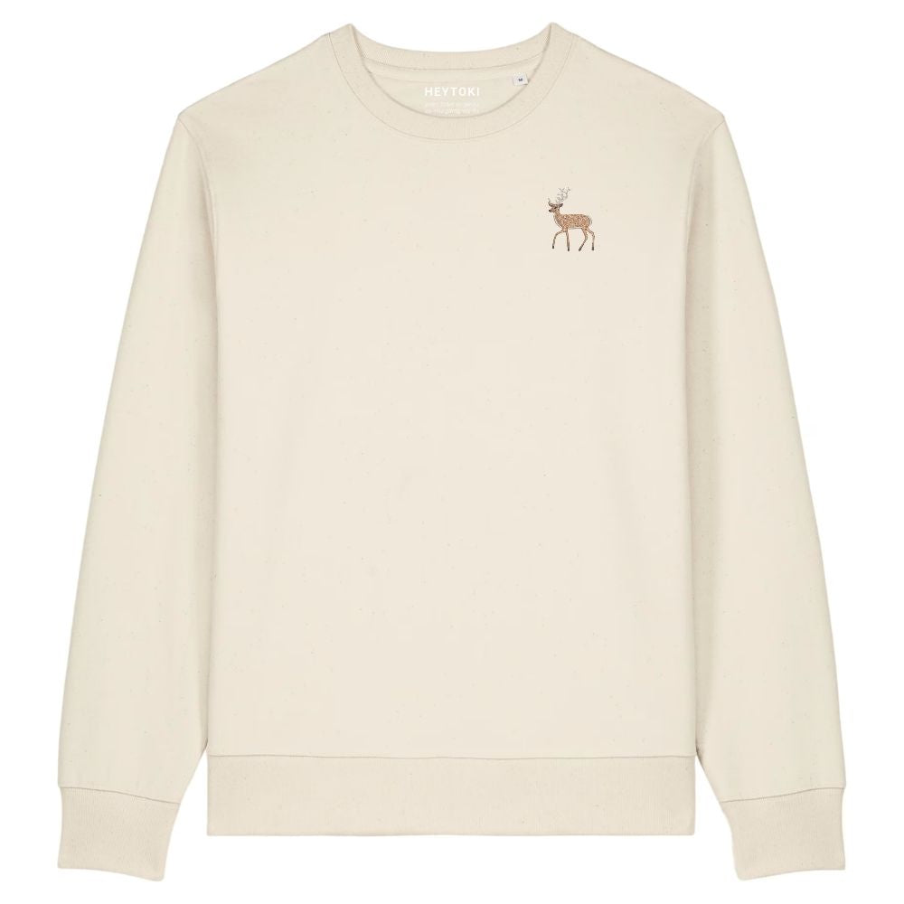 Hirsch Unisex-Sweater in Natural Raw aus Bio-Baumwolle mit Eckhard-Stickerei