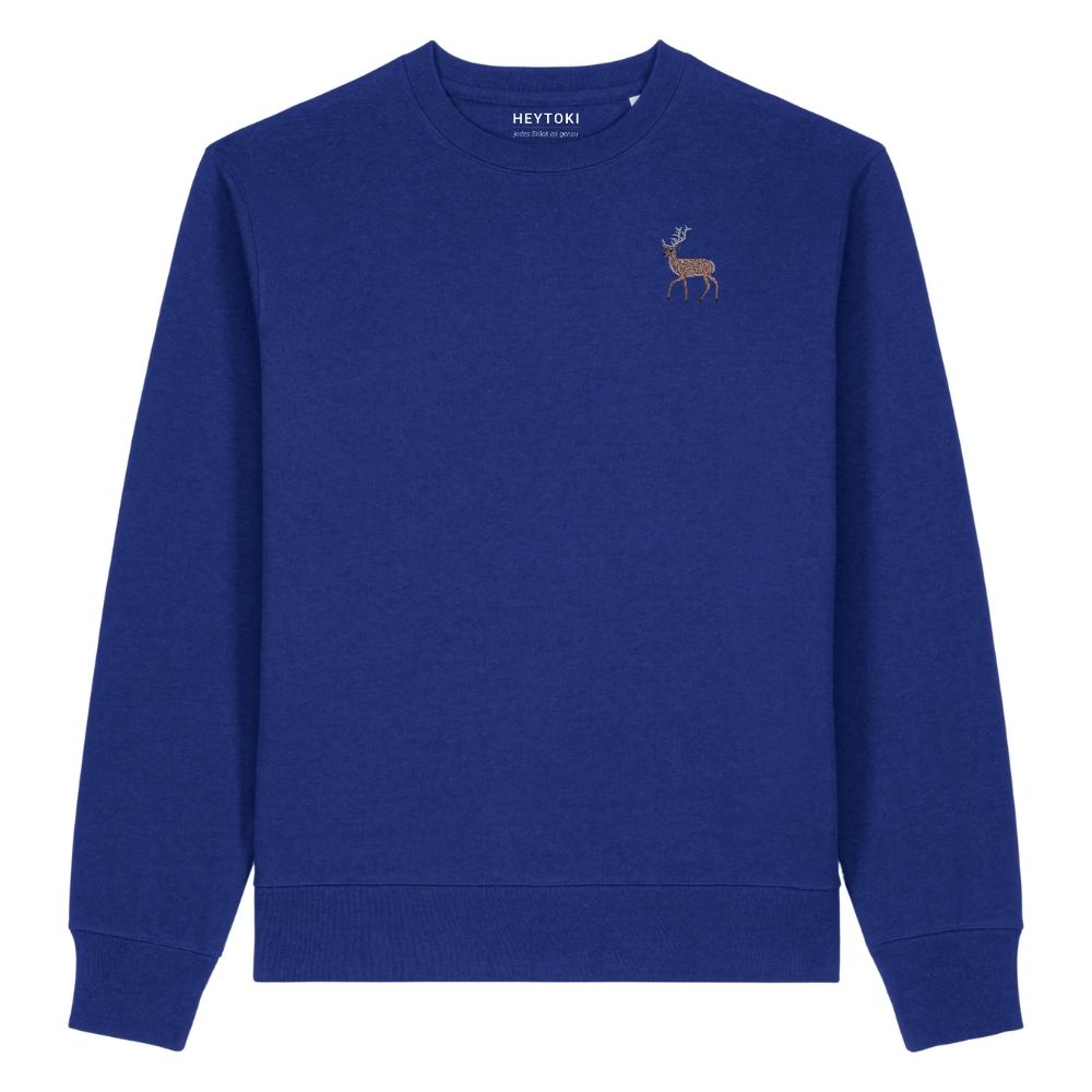 Hirsch Unisex-Sweater in Ocean Blue aus Bio-Baumwolle mit Eckhard-Stickerei