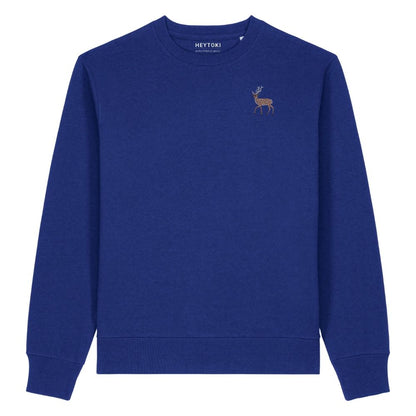 Hirsch Unisex-Sweater in Ocean Blue aus Bio-Baumwolle mit Eckhard-Stickerei