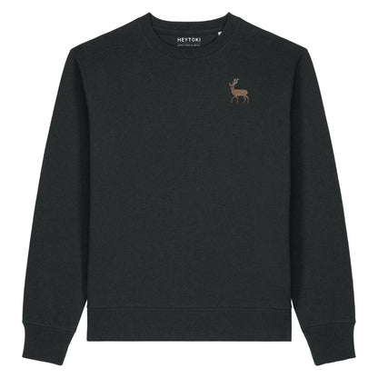 Hirsch Unisex-Sweater in Schwarz aus Bio-Baumwolle mit Eckhard-Stickerei