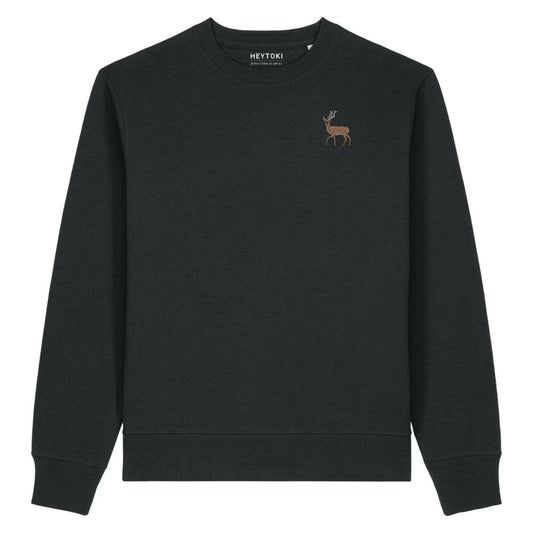 Hirsch Unisex-Sweater in Schwarz aus Bio-Baumwolle mit Eckhard-Stickerei