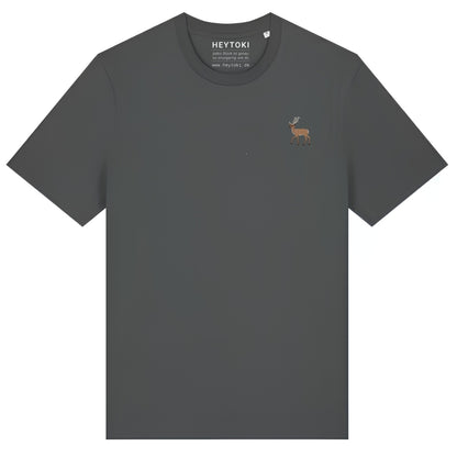 Hirsch T-Shirt aus Bio-Baumwolle in Anthracite mit gesticktem Eckhard, Vorderansicht