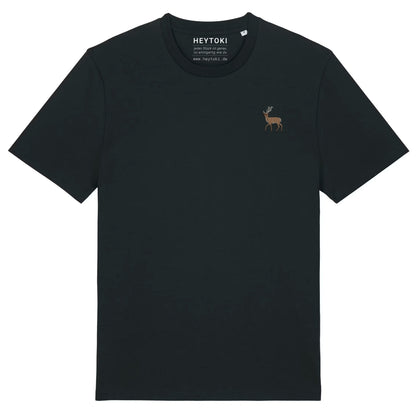 Hirsch T-Shirt aus Bio-Baumwolle in Black mit gesticktem Eckhard, Vorderansicht