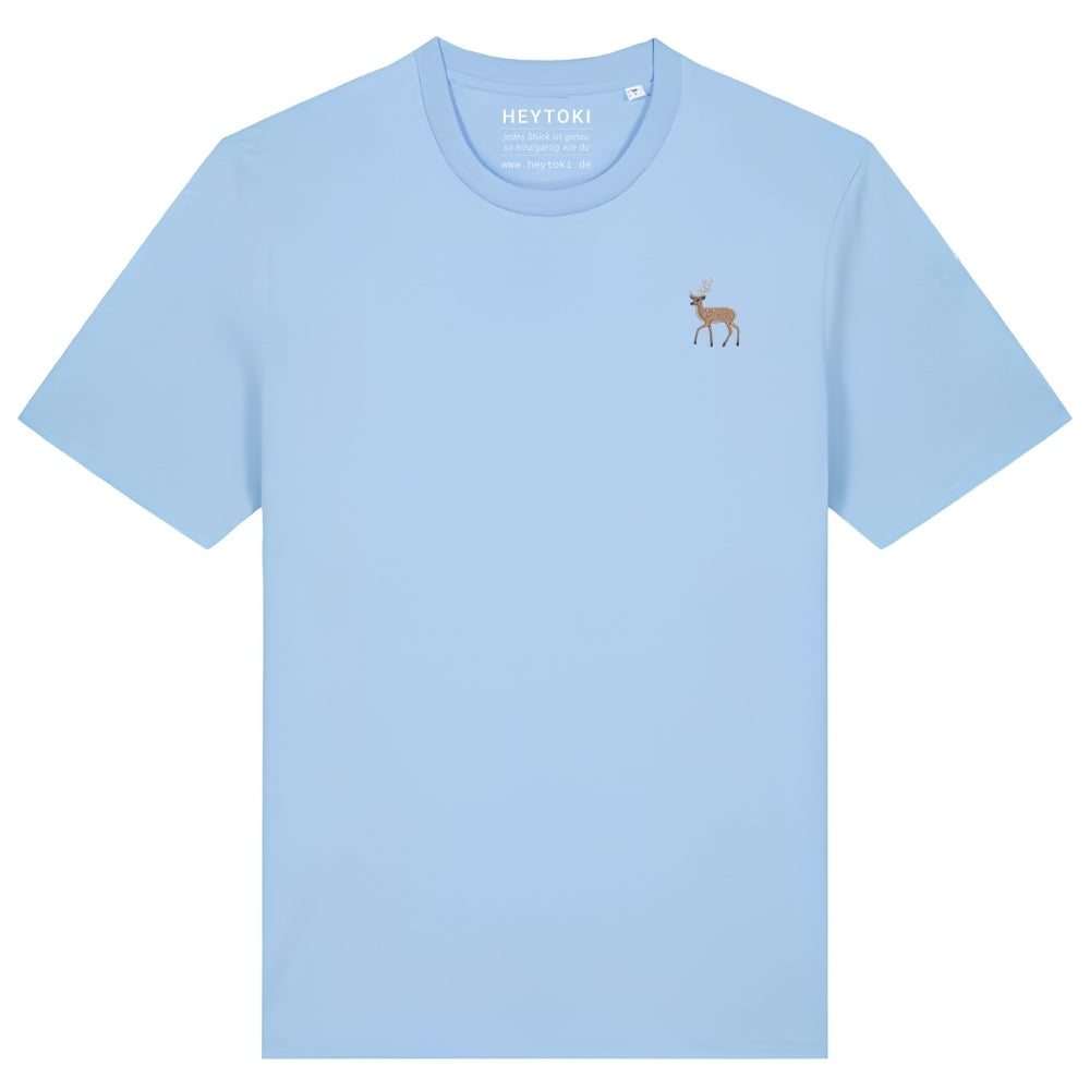 Hirsch T-Shirt aus Bio-Baumwolle in Blue Soul mit gesticktem Eckhard, Vorderansicht
