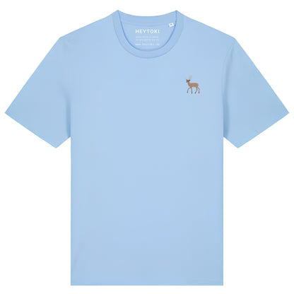 Hirsch T-Shirt aus Bio-Baumwolle in Blue Soul mit gesticktem Eckhard, Vorderansicht