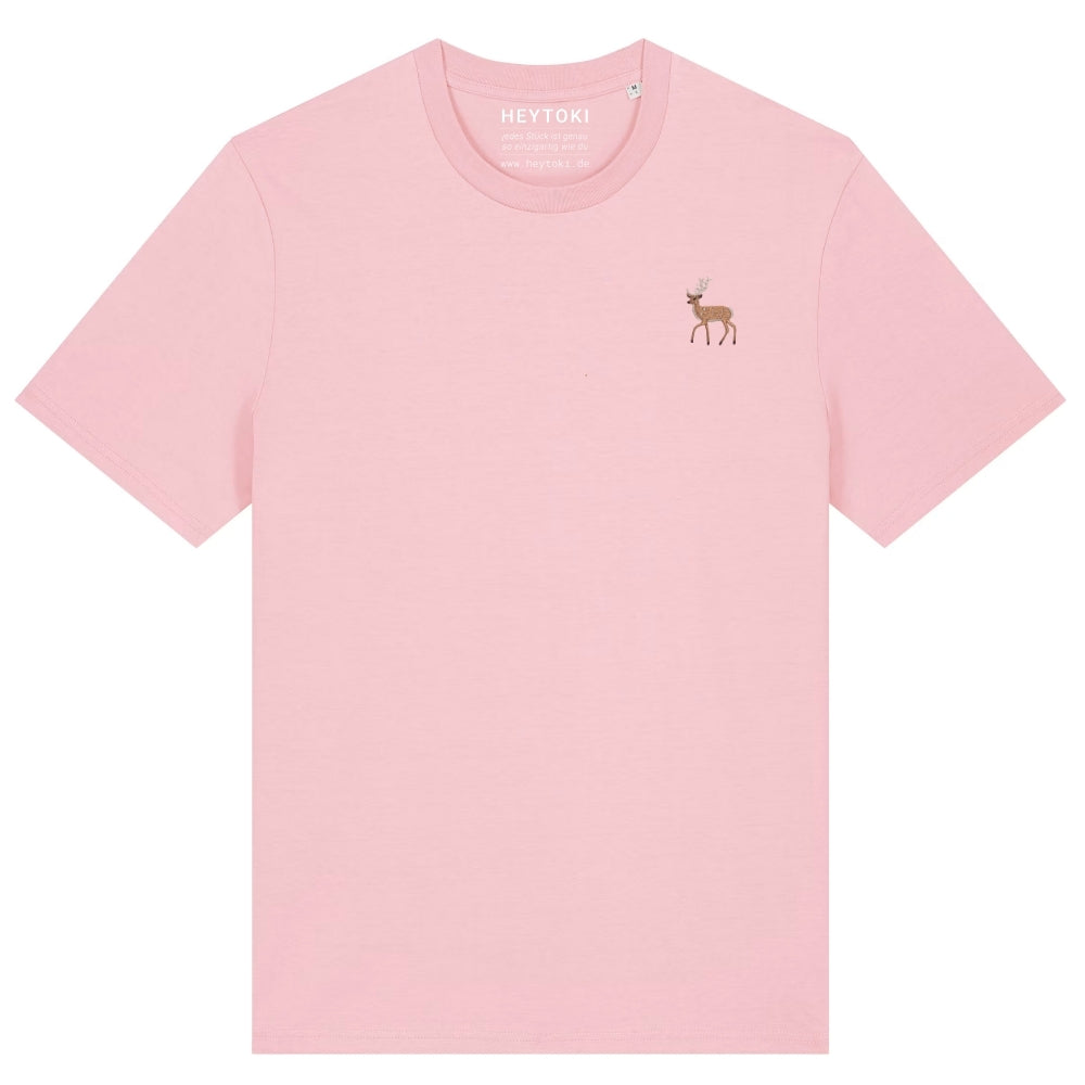 Hirsch T-Shirt aus Bio-Baumwolle in Cotton Pink mit gesticktem Eckhard, Vorderansicht