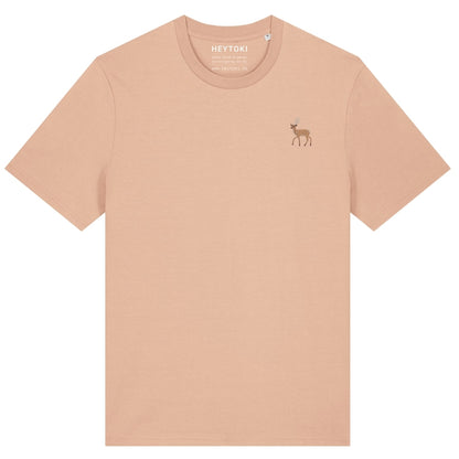 Hirsch T-Shirt aus Bio-Baumwolle in Fraiche Peche mit gesticktem Eckhard, Vorderansicht