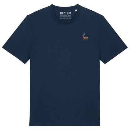 Hirsch T-Shirt aus Bio-Baumwolle in French Navy mit gesticktem Eckhard, Vorderansicht