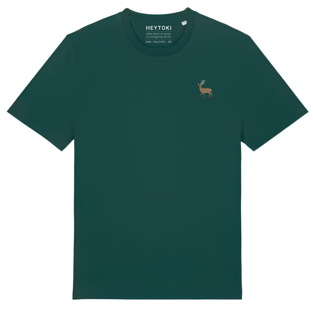 Hirsch T-Shirt aus Bio-Baumwolle in Glazed Green mit gesticktem Eckhard, Vorderansicht