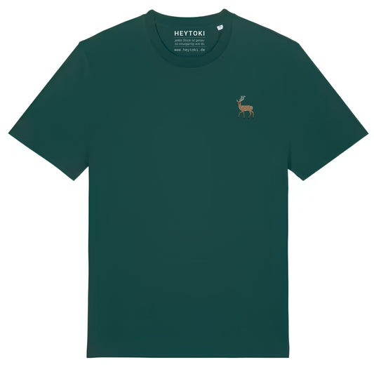 Hirsch T-Shirt aus Bio-Baumwolle in Glazed Green mit gesticktem Eckhard, Vorderansicht